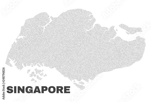 Singapore map designed with tiny dots. Vector abstraction in black color is isolated on a white background. Random tiny items are organized into Singapore map.