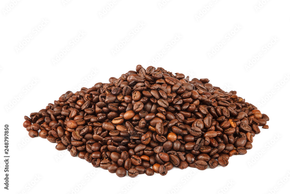 Grains of roasted coffee on white background. Grains of roasted coffee on white background.