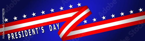 Happy Presidents Day blue banner background with USA flag