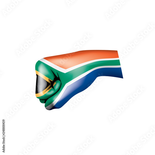 south africa flag and hand on white background. Vector illustration