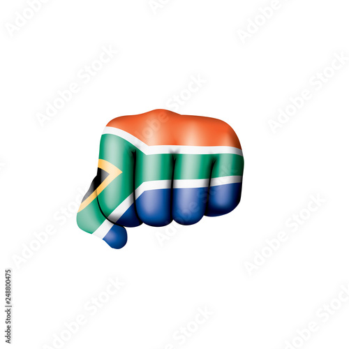 south africa flag and hand on white background. Vector illustration