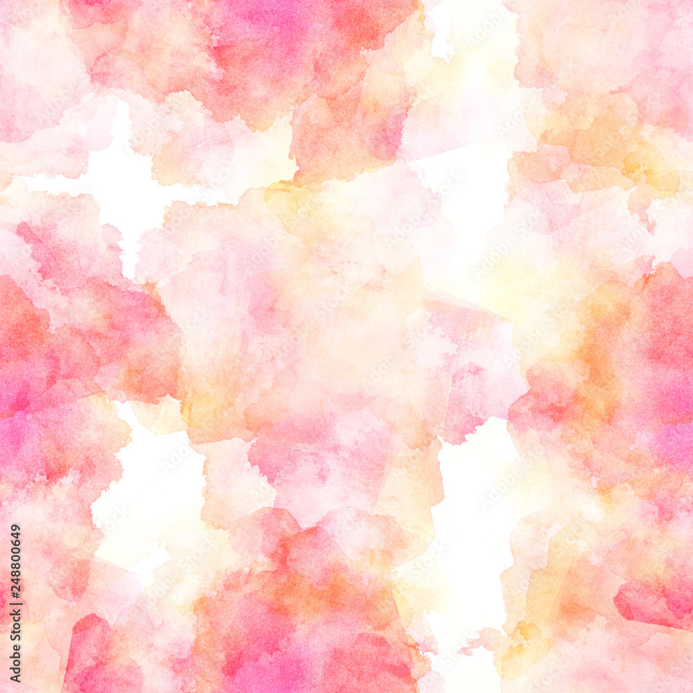 A seamless background pattern in pink, with abstract brush strokes and splashes. A romantic pastel watercolour repeat print