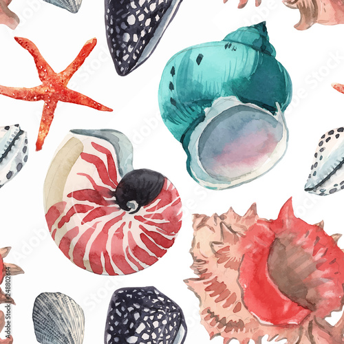 Watercolor sea life vector pattern