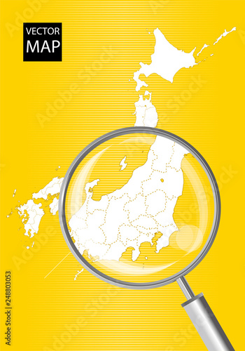 日本地図 黄色 虫眼鏡で拡大された関東甲信越地方の地図 日本列島 ベクターデータ Stock Vector Adobe Stock