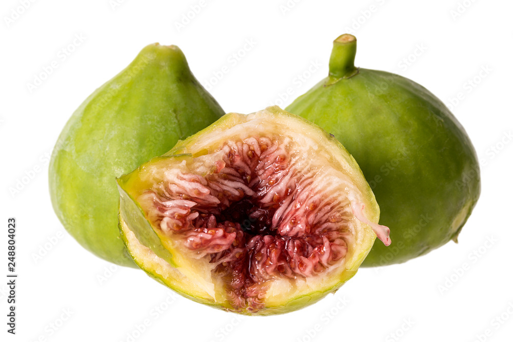 Fresh green figs isolated on white background, close up Fresh green figs isolated on white background, close up
