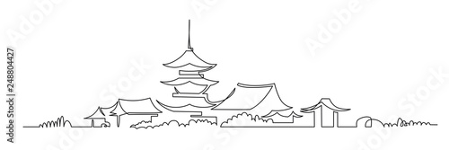 Japanese Buddhist temple continuous one line vector drawing