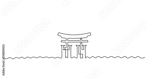 Itsukushima shrine continuous one line vector drawing