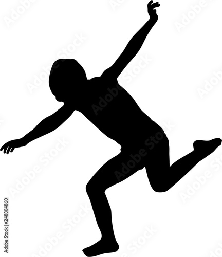Silhouette of little a boy jumps