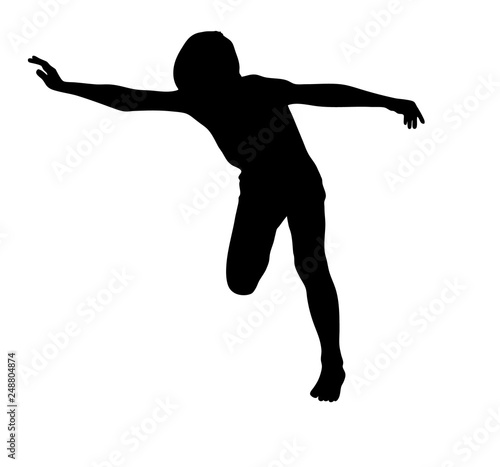 Silhouette of little a boy jumps