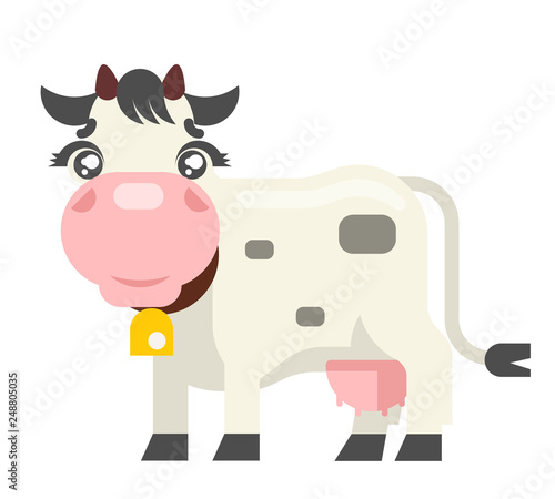 Isolated cute white cow black spots milk meat farm animal flat design flat design vector illustration