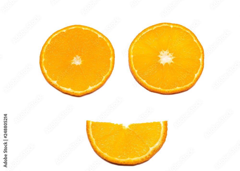 Smile of slices orange on white background Smile of slices orange on white background