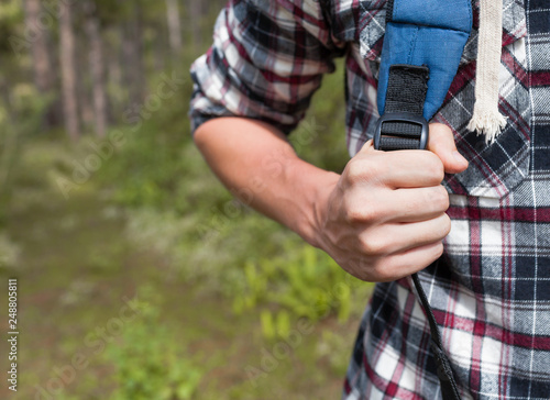 Male hiker in forest