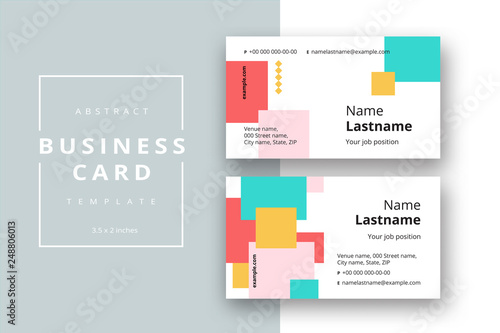 Trendy minimal abstract business card template. Modern corporate stationery id layout with geometric pattern. Vector fashion background design with information sample name text.