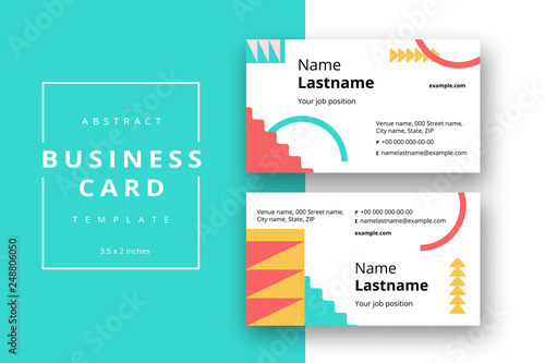 Trendy minimal abstract business card template. Modern corporate stationery id layout with geometric pattern. Vector fashion background design with information sample name text.