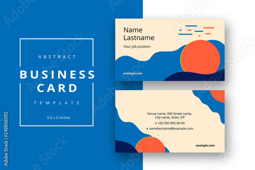 Trendy minimal abstract business card template. Modern corporate stationery id layout with geometric pattern. Vector fashion background design with information sample name text.