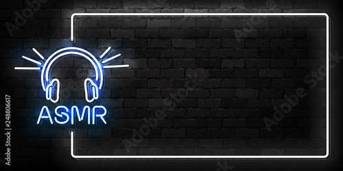 Vector realistic isolated neon sign of ASMR frame logo for template decoration and covering on the wall background.