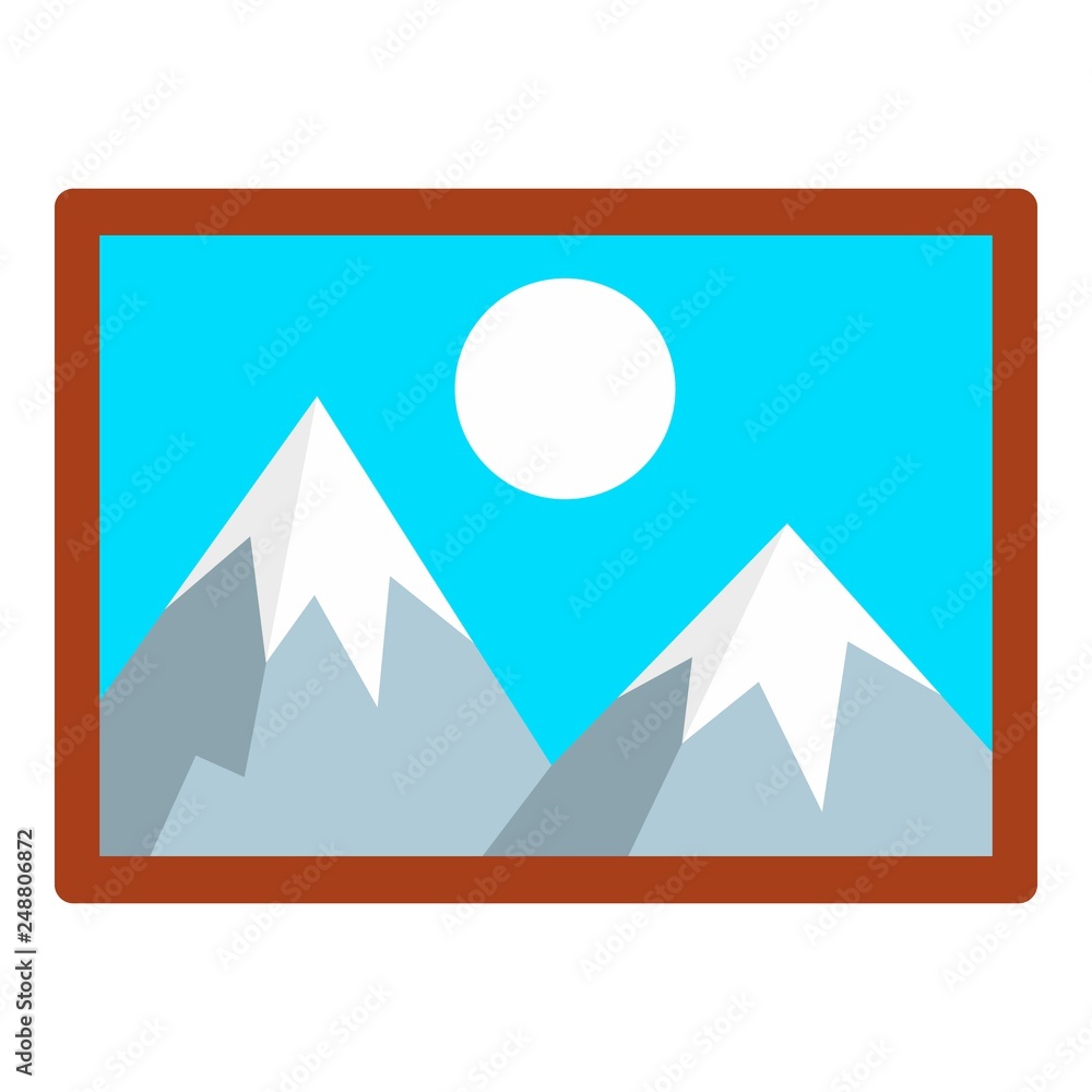 Mountain wall picture icon. Flat illustration of mountain wall picture vector icon for web design Mountain wall picture icon. Flat illustration of mountain wall picture vector icon for web design