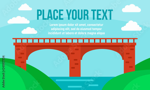 Stone river bridge concept banner. Flat illustration of stone river bridge vector concept banner for web design