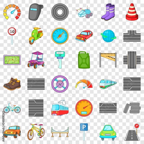 Car traffic icons set. Cartoon style of 36 car traffic vector icons for web for any design