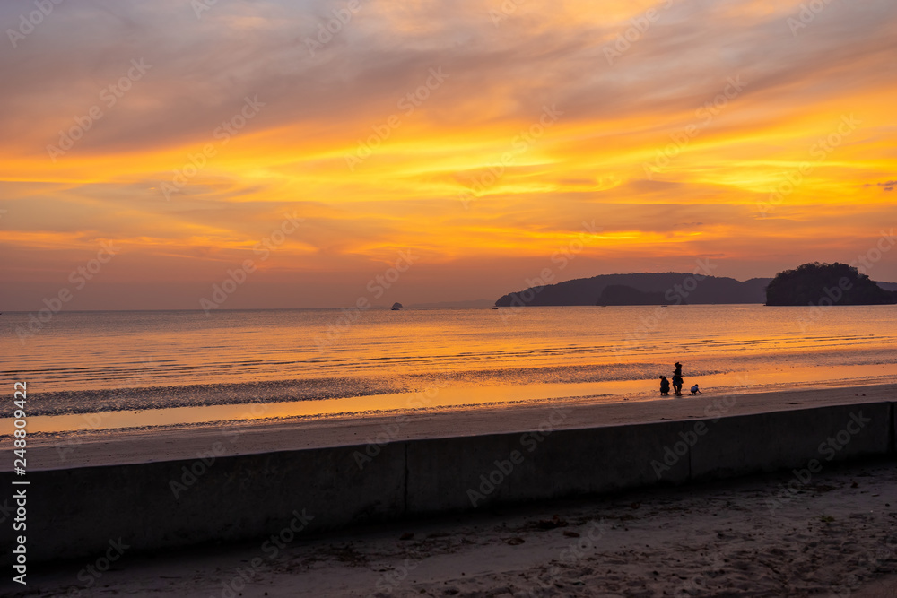 Beautiful sunset at the beach at Krabi Island, Thailand.