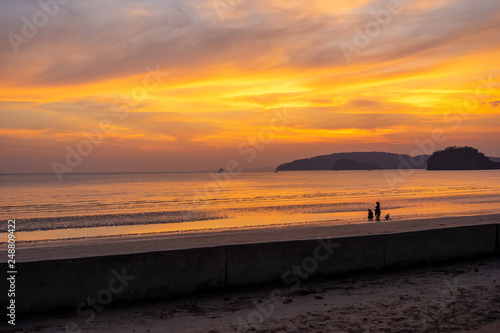 Beautiful sunset at the beach at Krabi Island  Thailand.