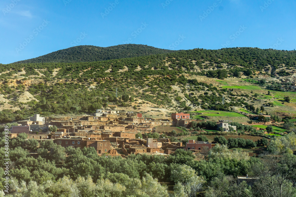 Morocco tourism: Mountains in Morocco. Landscape with Atlas Mountains.