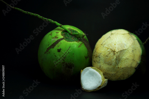 Thai coconut on black background for decoration.