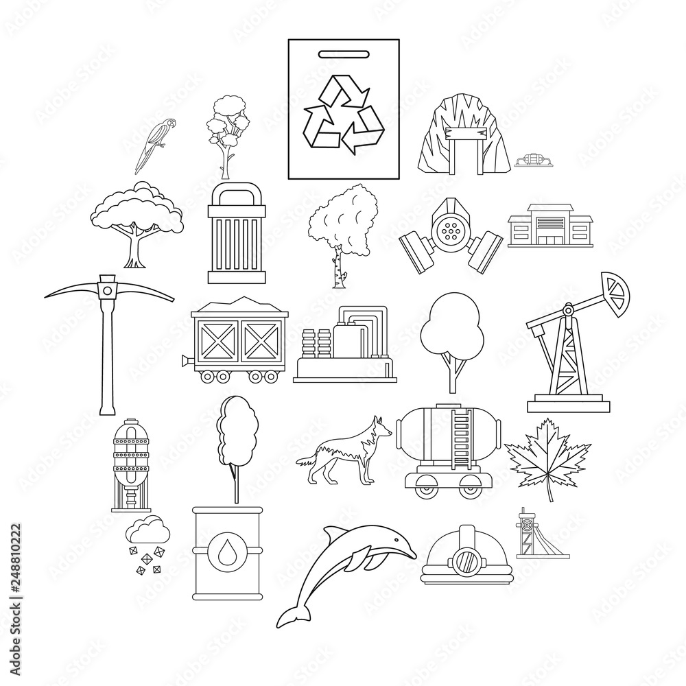 Obraz premium Killing of nature icons set. Outline set of 25 killing of nature vector icons for web isolated on white background