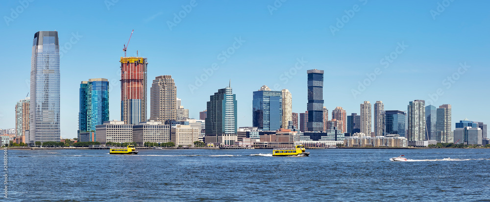 Jersey City skyline on a sunny summer morning, USA.