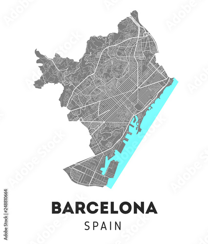 Tableau sur toile city map of Barcelona with well organized separated layers.