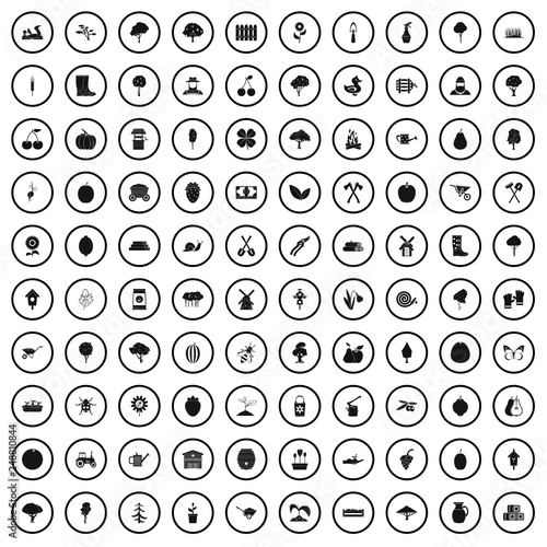 100 agriculture icons set in simple style for any design vector illustration