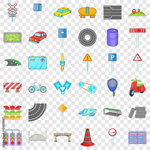 Road sigh icons set. Cartoon style of 36 road sigh vector icons for web for any design