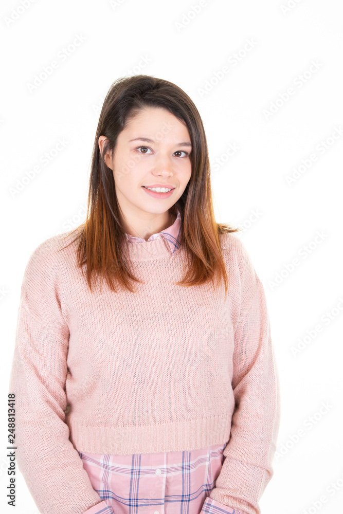 happy young woman caucasian pretty attractive studio girl happy young woman caucasian pretty attractive studio girl