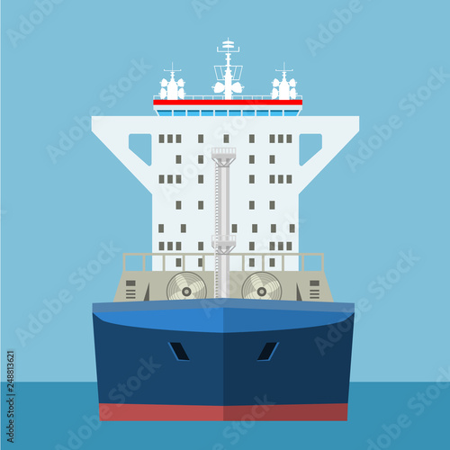 Empty Cargo Container ship with front view. Freight Transportation concept. Vector illustration.