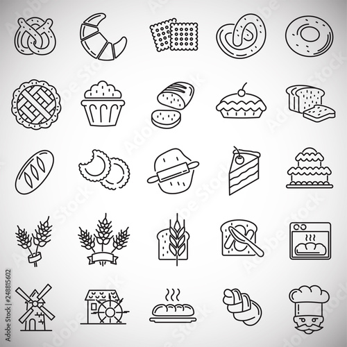 Bakery outline icons set on white background for graphic and web design, Modern simple vector sign. Internet concept. Trendy symbol for website design web button or mobile app