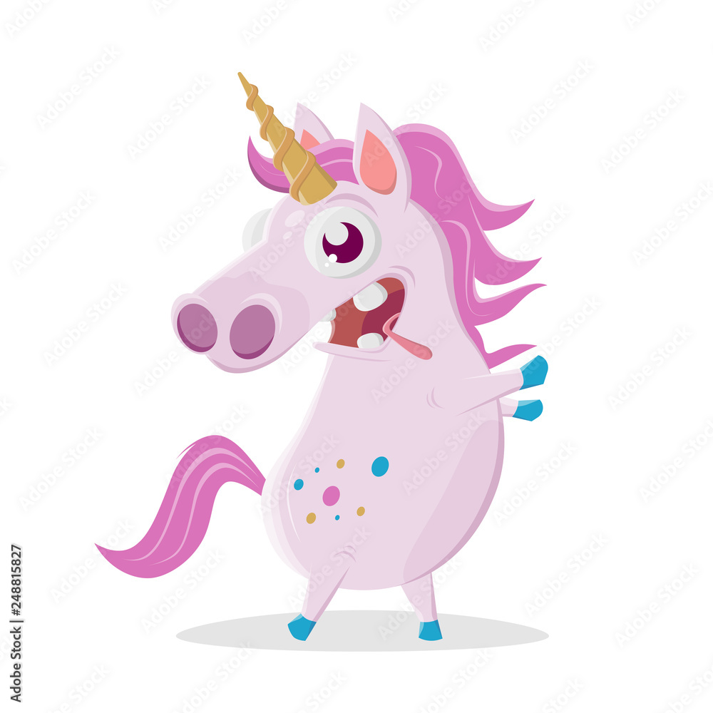 funny cartoon illustration of a crazy unicorn