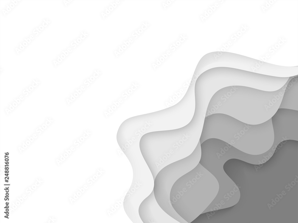 abstract circle blank paper white and gray tone vector background, wave overlapping with shadow modern concept, space for text or message web and book design