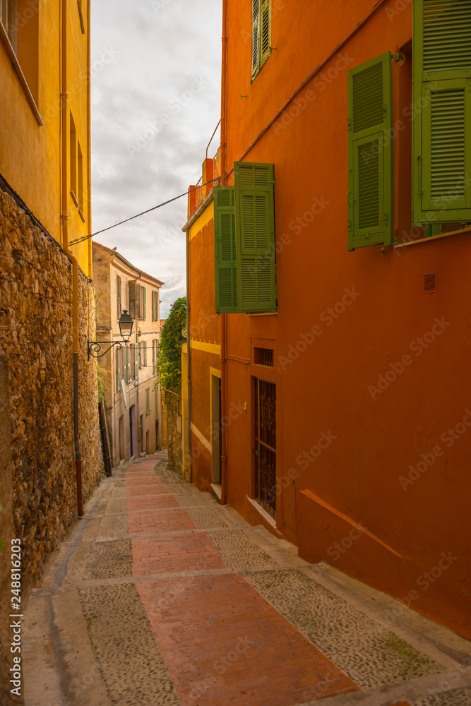 Fototapeta premium Narrow Street in Menton, France.