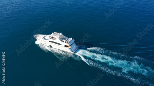 Aerial drone photo of luxury yacht cruise in mediterranean deep blue sea © aerial-drone