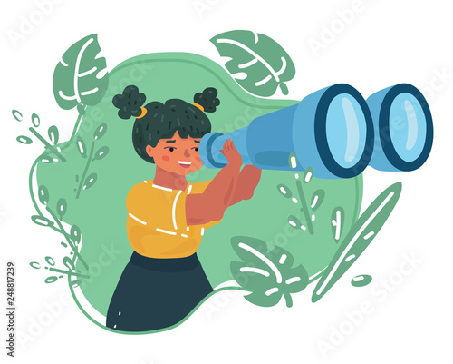 Girls school students looking into binoculars
