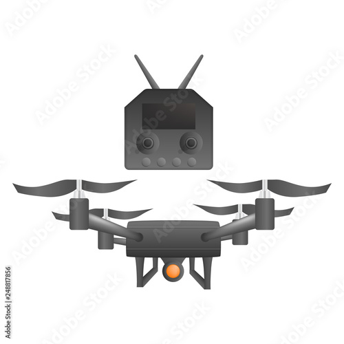 Black drone icon. Realistic illustration of black drone vector icon for web design isolated on white background