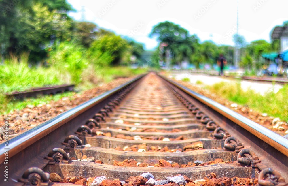 train railway straight with blur nature background. Stock Photo | Adobe  Stock