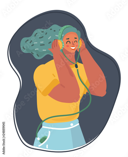 Young pretty woman in headphones listening music.
