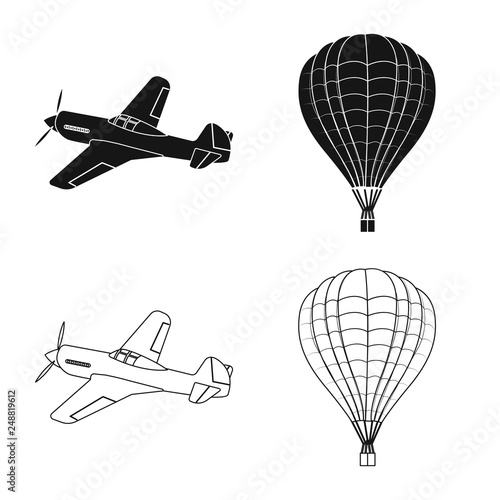 Vector design of plane and transport logo. Set of plane and sky stock symbol for web.