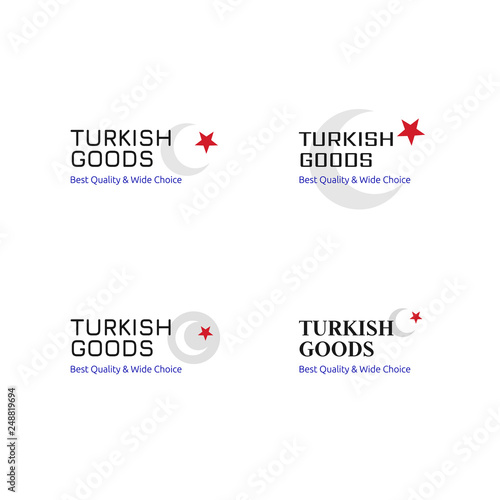 Creative Turkish goods store logo design template with crescent and star. Turkey shop symbol business icon import and export sign