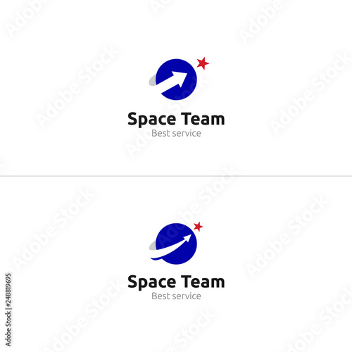 Creative space logo design template with arrow and star. Planet symbol business icon import and export, growth, it agency sign