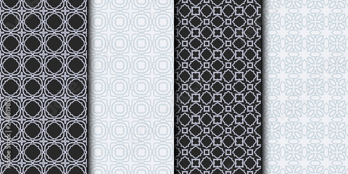 Set of Seamless Geometrical Linear Texture. Original Geometrical Puzzle. Backdrop. Grey color. Vector illustration