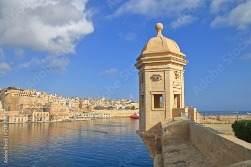 Tower called Vedette on the fortress wall, in the park of the city of Senglea in Malta.