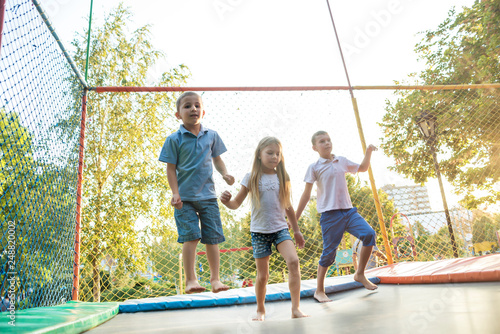 Crazy games on the trampoline. Children without parental advisory