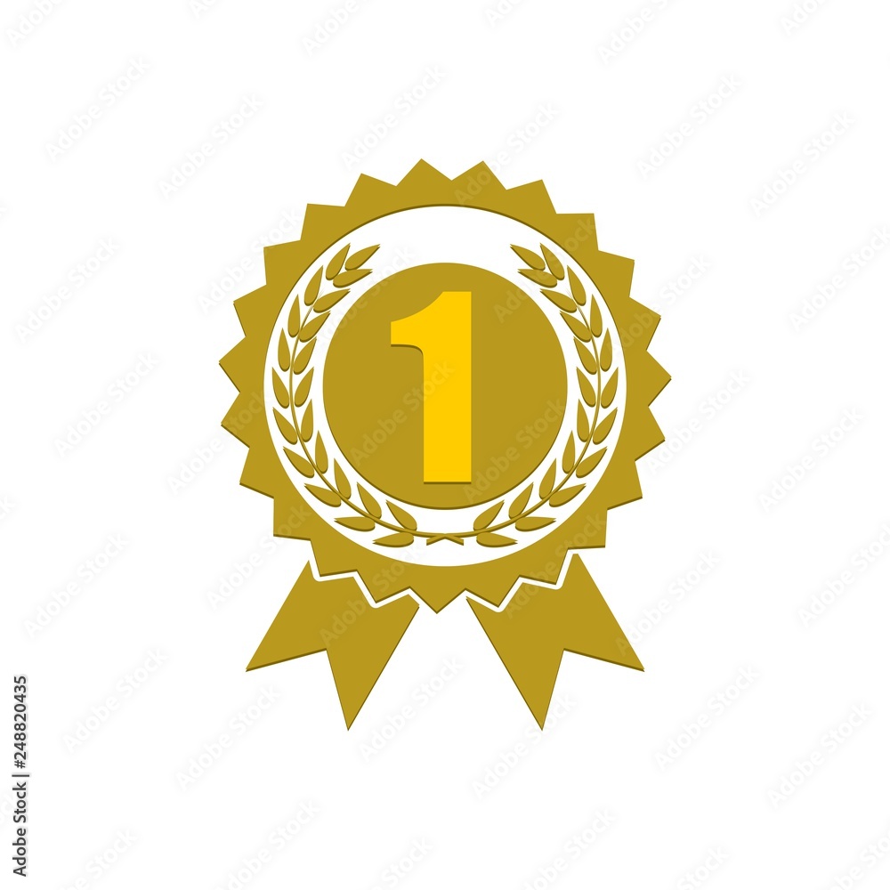 Number 1 winner ribbon award badge, Gold medal Number 1 winner ribbon award badge, Gold medal